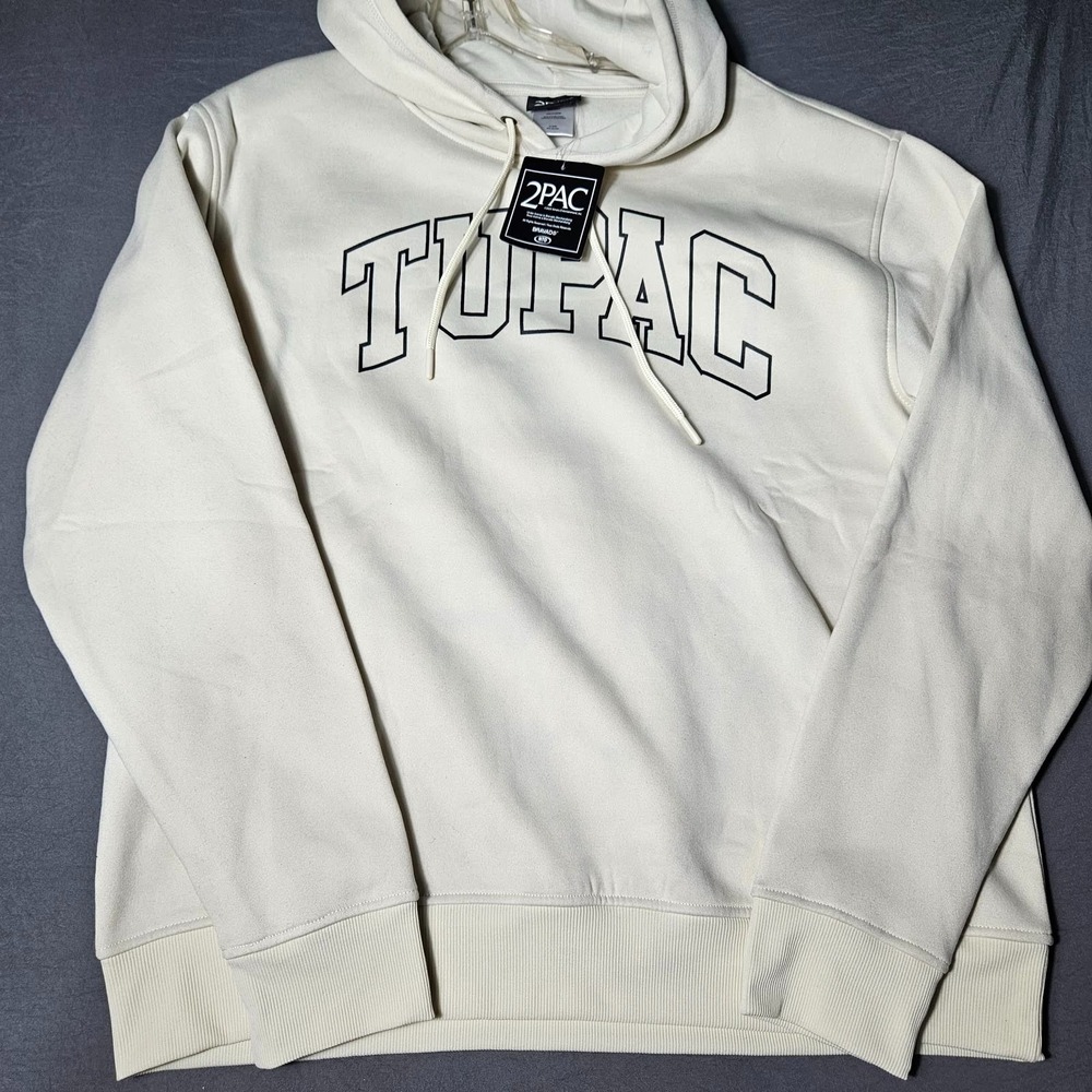 Tupac 2PAC Shakur Arch Logo Cream Pullover Hoodie Mens Large Bravado NWT